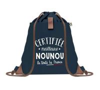 Planetee Sac à dos Bleu avec pochette Certifiée meilleure Nounou - Sac de Sport et Gym avec Cordelettes en Toile - Sac Doudou - Idée Cadeau Original Collègue, Anniversaire ou Départ Retraite