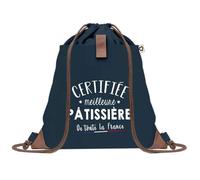 Planetee Sac à dos Bleu avec pochette Certifiée meilleure Pâtissière - Sac de Sport et Gym avec Cordelettes en Toile - Sac Doudou - Idée Cadeau Original Collègue, Anniversaire ou Départ Retraite