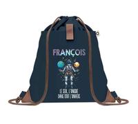 Planetee Sac à dos Bleu avec pochette François Unique dans l'Univers - Sac de Sport et Gym avec Cordelettes en Toile - Sac Doudou - Idée Cadeau Original Collègue, Anniversaire ou Départ Retraite