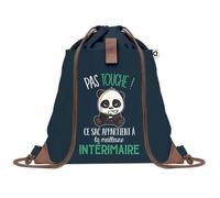Planetee Sac à dos Bleu avec pochette Intérimaire Pas Touche Panda - Sac de Sport et Gym avec Cordelettes en Toile - Sac Doudou - Idée Cadeau Original Collègue, Anniversaire ou Départ Retraite