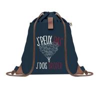 Planetee Sac à dos Bleu avec pochette J'peux Pas Broder Broderie - Sac de Sport et Gym avec Cordelettes en Toile - Sac Doudou - Idée Cadeau Original Collègue, Anniversaire ou Départ Retraite