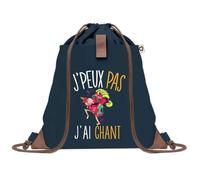 Planetee Sac à dos Bleu avec pochette J'peux Pas Chant - Sac de Sport et Gym avec Cordelettes en Toile - Sac Doudou - Idée Cadeau Original Collègue, Anniversaire ou Départ Retraite