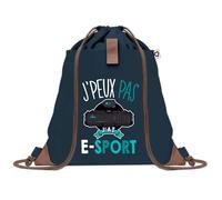 Planetee Sac à dos Bleu avec pochette J'peux Pas E-Sport Clavier - Sac de Sport et Gym avec Cordelettes en Toile - Sac Doudou - Idée Cadeau Original Collègue, Anniversaire ou Départ Retraite