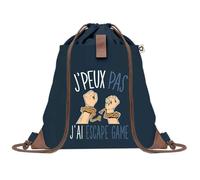 Planetee Sac à dos Bleu avec pochette J'peux Pas Escape Game - Sac de Sport et Gym avec Cordelettes en Toile - Sac Doudou - Idée Cadeau Original Collègue, Anniversaire ou Départ Retraite