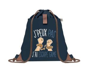 Planetee Sac à dos Bleu avec pochette J'peux Pas Escape Game - Sac de Sport et Gym avec Cordelettes en Toile - Sac Doudou - Idée Cadeau Original Collègue, Anniversaire ou Départ Retraite