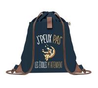Planetee Sac à dos Bleu avec pochette J'peux Pas Étoiles Astrologie - Sac de Sport et Gym avec Cordelettes en Toile - Sac Doudou - Idée Cadeau Original Collègue, Anniversaire ou Départ Retraite