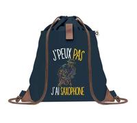 Planetee Sac à dos Bleu avec pochette J'peux Pas Saxophone - Sac de Sport et Gym avec Cordelettes en Toile - Sac Doudou - Idée Cadeau Original Collègue, Anniversaire ou Départ Retraite