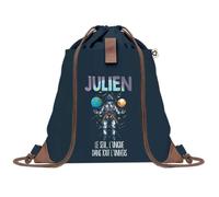 Planetee Sac à dos Bleu avec pochette Julien Unique dans l'Univers - Sac de Sport et Gym avec Cordelettes en Toile - Sac Doudou - Idée Cadeau Original Collègue, Anniversaire ou Départ Retraite