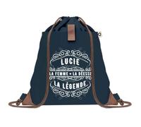 Planetee Sac à dos Bleu avec pochette Lucie Déesse Légende - Sac de Sport et Gym avec Cordelettes en Toile - Sac Doudou - Idée Cadeau Original Collègue, Anniversaire ou Départ Retraite