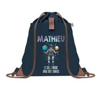 Planetee Sac à dos Bleu avec pochette Mathieu Unique dans l'Univers - Sac de Sport et Gym avec Cordelettes en Toile - Sac Doudou - Idée Cadeau Original Collègue, Anniversaire ou Départ Retraite