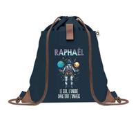 Planetee Sac à dos Bleu avec pochette Raphaël Unique dans l'Univers - Sac de Sport et Gym avec Cordelettes en Toile - Sac Doudou - Idée Cadeau Original Collègue, Anniversaire ou Départ Retraite