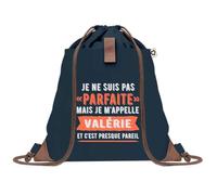Planetee Sac à dos Bleu avec pochette Valérie Parfaite - Sac de Sport et Gym avec Cordelettes en Toile - Sac Doudou - Idée Cadeau Original Collègue, Anniversaire ou Départ Retraite