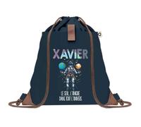 Planetee Sac à dos Bleu avec pochette Xavier Unique dans l'Univers - Sac de Sport et Gym avec Cordelettes en Toile - Sac Doudou - Idée Cadeau Original Collègue, Anniversaire ou Départ Retraite