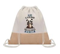 Planetee Sac à dos toile et jute Aloïs Panda Grain | Sac de Sport et Gym avec cordelettes | Idée Cadeau Collègue Noël Anniversaire | Sac Doudou