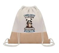 Planetee Sac à dos toile et jute Ambulancier Panda Grain | Sac de Sport et Gym avec cordelettes | Idée Cadeau Collègue Noël Anniversaire | Sac Doudou