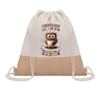 Planetee Sac à dos toile et jute Archéologue Chouette Grain | Sac de Sport et Gym avec cordelettes | Idée Cadeau Collègue Noël Anniversaire | Sac Doudou