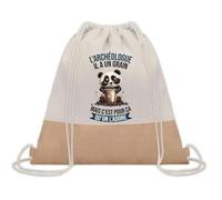 Planetee Sac à dos toile et jute Archéologue Panda Grain | Sac de Sport et Gym avec cordelettes | Idée Cadeau Collègue Noël Anniversaire | Sac Doudou
