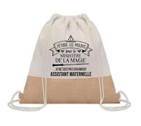 Planetee Sac à dos toile et jute Assistant Maternel Ministère de la Magie | Sac de Sport et Gym avec cordelettes | Idée Cadeau Collègue Noël Anniversaire | Sac Doudou