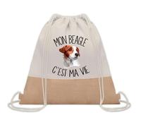 Planetee Sac à dos toile et jute Beagle c'est la Vie | Sac de Sport et Gym avec cordelettes | Idée Cadeau Collègue Noël Anniversaire | Sac Doudou