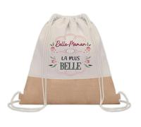 Planetee Sac à dos toile et jute Belle-Maman la plus belle | Sac de Sport et Gym, Sac Doudou Enfant Cadeau Fête des Mères Anniversaire Soeur Noël Tata Marraine