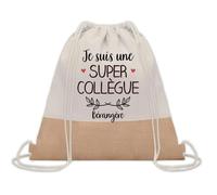 Planetee Sac à dos toile et jute Bérangère Super Collègue | Sac de Sport et Gym avec cordelettes | Idée Cadeau Collègue Noël Anniversaire | Sac Doudou