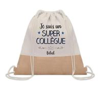 Planetee Sac à dos toile et jute Bilal Super Collègue | Sac de Sport et Gym avec cordelettes | Idée Cadeau Collègue Noël Anniversaire | Sac Doudou