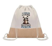 Planetee Sac à dos toile et jute Cavalier Panda Grain | Sac de Sport et Gym avec cordelettes | Idée Cadeau Collègue Noël Anniversaire | Sac Doudou
