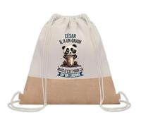 Planetee Sac à dos toile et jute César Panda Grain | Sac de Sport et Gym avec cordelettes | Idée Cadeau Collègue Noël Anniversaire | Sac Doudou