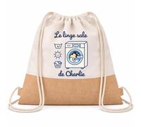 Planetee Sac à Dos Toile et Jute Charlie : Le linge sale | Sac Crèche École Maternelle Petite Section | Coton et Fond Jute 7 L | Cadeau Rentrée Fille