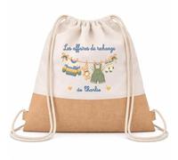 Planetee Sac à Dos Toile et Jute Charlie : Les affaires de rechange | Sac Crèche École Maternelle Petite Section | Coton et Fond Jute 7 L | Cadeau Rentrée Fille