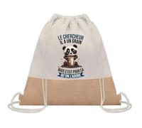 Planetee Sac à dos toile et jute Chercheur Panda Grain | Sac de Sport et Gym avec cordelettes | Idée Cadeau Collègue Noël Anniversaire | Sac Doudou