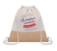 Planetee Sac à dos toile et jute Cuisinier Meilleur du Monde | Sac de Sport et Gym avec cordelettes | Idée Cadeau Collègue Noël Anniversaire | Sac Doudou
