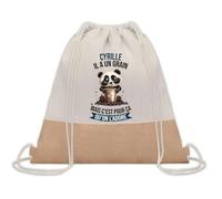 Planetee Sac à dos toile et jute Cyrille Panda Grain | Sac de Sport et Gym avec cordelettes | Idée Cadeau Collègue Noël Anniversaire | Sac Doudou