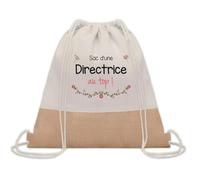 Planetee Sac à dos toile et jute Directrice au Top | Sac de Sport et Gym avec cordelettes | Idée Cadeau Collègue Noël Anniversaire | Sac Doudou
