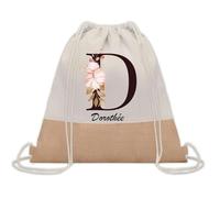 Planetee Sac à dos toile et jute Dorothée Lettre Fleur | Sac de Sport et Gym avec cordelettes | Idée Cadeau Collègue Noël Anniversaire | Sac Doudou