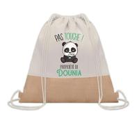 Planetee Sac à dos toile et jute Dounia Pas Touche Panda | Sac de Sport et Gym avec cordelettes | Idée Cadeau Collègue Noël Anniversaire | Sac Doudou
