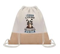 Planetee Sac à dos toile et jute Écrivain Panda Grain | Sac de Sport et Gym avec cordelettes | Idée Cadeau Collègue Noël Anniversaire | Sac Doudou