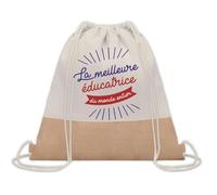 Planetee Sac à dos toile et jute Éducatrice Meilleure du Monde | Sac de Sport et Gym avec cordelettes | Idée Cadeau Collègue Noël Anniversaire | Sac Doudou