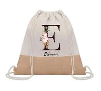 Planetee Sac à dos toile et jute Eléonore Lettre Fleur | Sac de Sport et Gym avec cordelettes | Idée Cadeau Collègue Noël Anniversaire | Sac Doudou