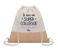 Planetee Sac à dos toile et jute Elio Super Collègue | Sac de Sport et Gym avec cordelettes | Idée Cadeau Collègue Noël Anniversaire | Sac Doudou