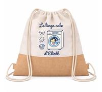 Planetee Sac à Dos Toile et Jute Eliott : Le linge sale | Sac Crèche École Maternelle Petite Section | Coton et Fond Jute 7 L | Cadeau Rentrée Garçon
