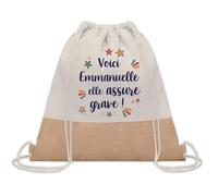 Planetee Sac à dos toile et jute Emmanuelle elle assure grave ! | Sac de Sport et Gym, Sac Doudou Enfant Cadeau Fête des Mères Anniversaire Soeur Noël Tata Marraine