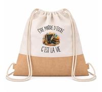 Planetee Sac à Dos Toile et Jute Être maître d'école c'est la vie | Sac de Sport en Coton Sergé 160 g/m² avec Fond en Jute 7 L | Gym Piscine École