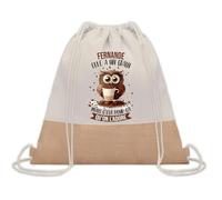 Planetee Sac à dos toile et jute Fernande Chouette Grain | Sac de Sport et Gym avec cordelettes | Idée Cadeau Collègue Noël Anniversaire | Sac Doudou