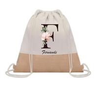 Planetee Sac à dos toile et jute Fernande Lettre Fleur | Sac de Sport et Gym avec cordelettes | Idée Cadeau Collègue Noël Anniversaire | Sac Doudou