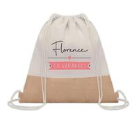 Planetee Sac à dos toile et jute Florence en Vacances | Sac de Sport et Gym avec cordelettes | Idée Cadeau Collègue Noël Anniversaire | Sac Doudou