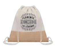 Planetee Sac à dos toile et jute Florence Femme Déesse Légende | Sac de Sport et Gym avec cordelettes | Idée Cadeau Collègue Noël Anniversaire | Sac Doudou