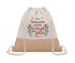 Planetee Sac à dos toile et jute Françoise la vie est plus jolie | Sac de Sport et Gym, Sac Doudou Enfant Cadeau Fête des Mères Anniversaire Soeur Noël Tata Marraine