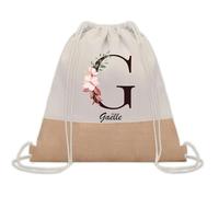 Planetee Sac à dos toile et jute Gaëlle Lettre Fleur | Sac de Sport et Gym avec cordelettes | Idée Cadeau Collègue Noël Anniversaire | Sac Doudou