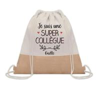 Planetee Sac à dos toile et jute Gaëlle Super Collègue | Sac de Sport et Gym avec cordelettes | Idée Cadeau Collègue Noël Anniversaire | Sac Doudou